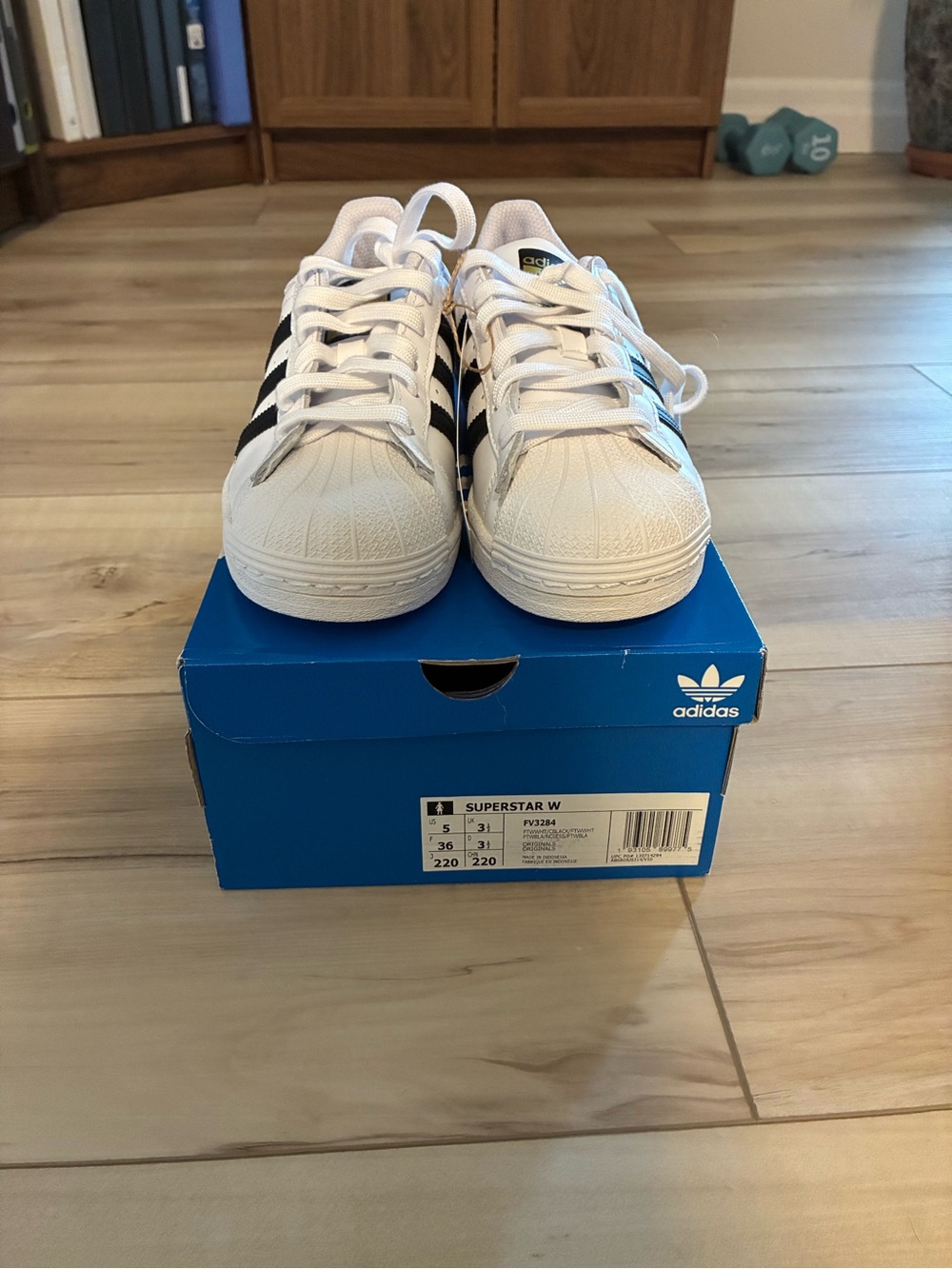 adidas White Sneakers with Black Stripes - Superstar Shell-Toe